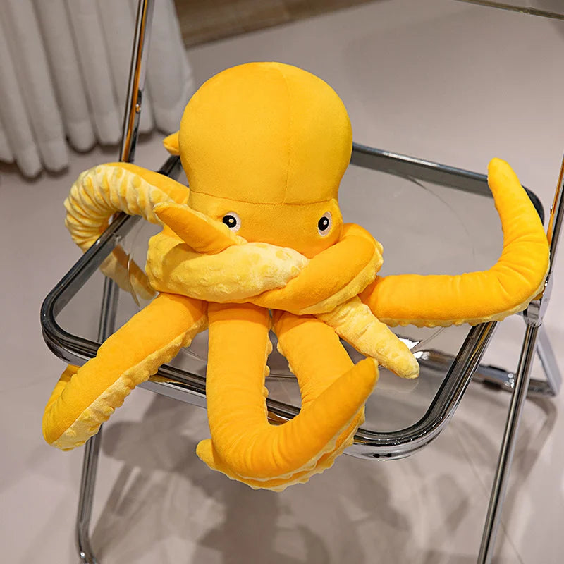 Cuddly Yellow Octopus Plush with Textured Tentacles