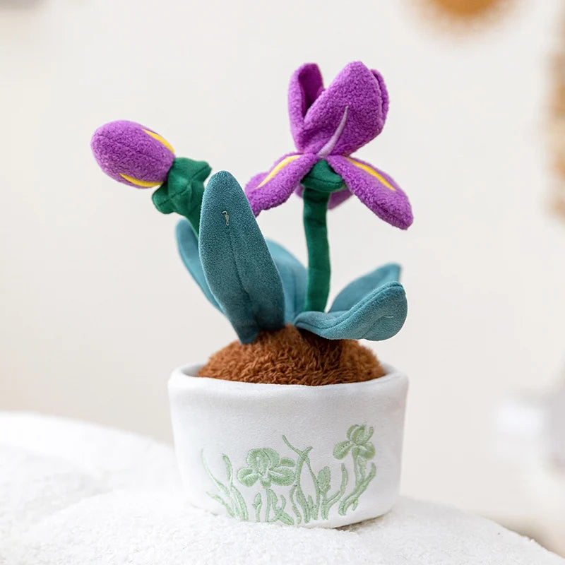 Cute Plush Purple Iris with Embroidered White Pot - Image 13