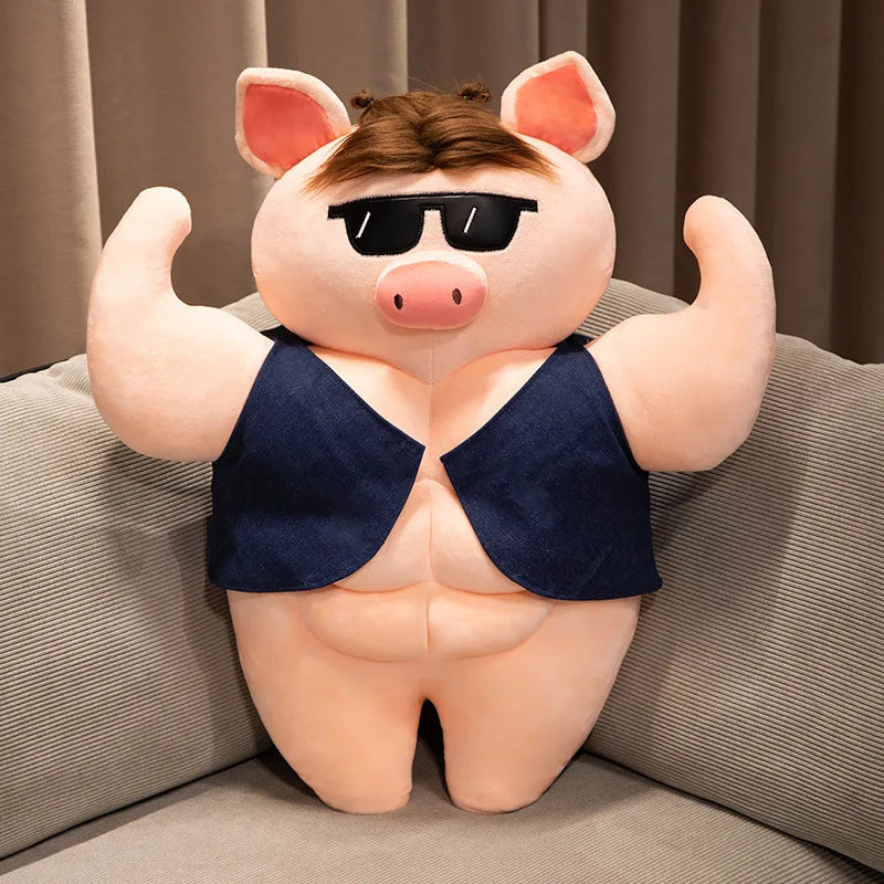Muscle Pig Plush Toy with Denim Vest - Image 10