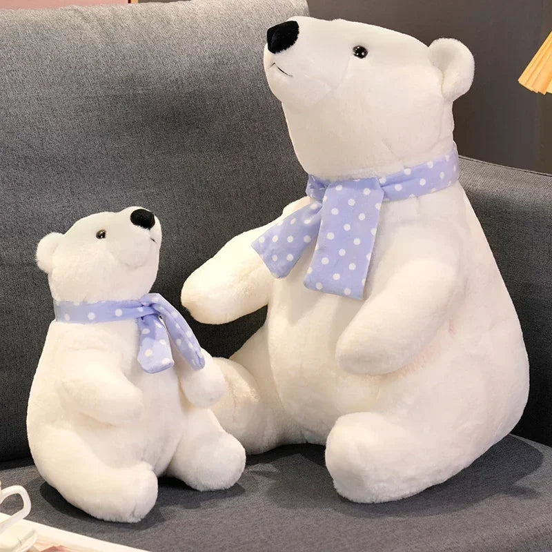 Soft White Plush Polar Bear with Polka Dot Scarf - Image 2