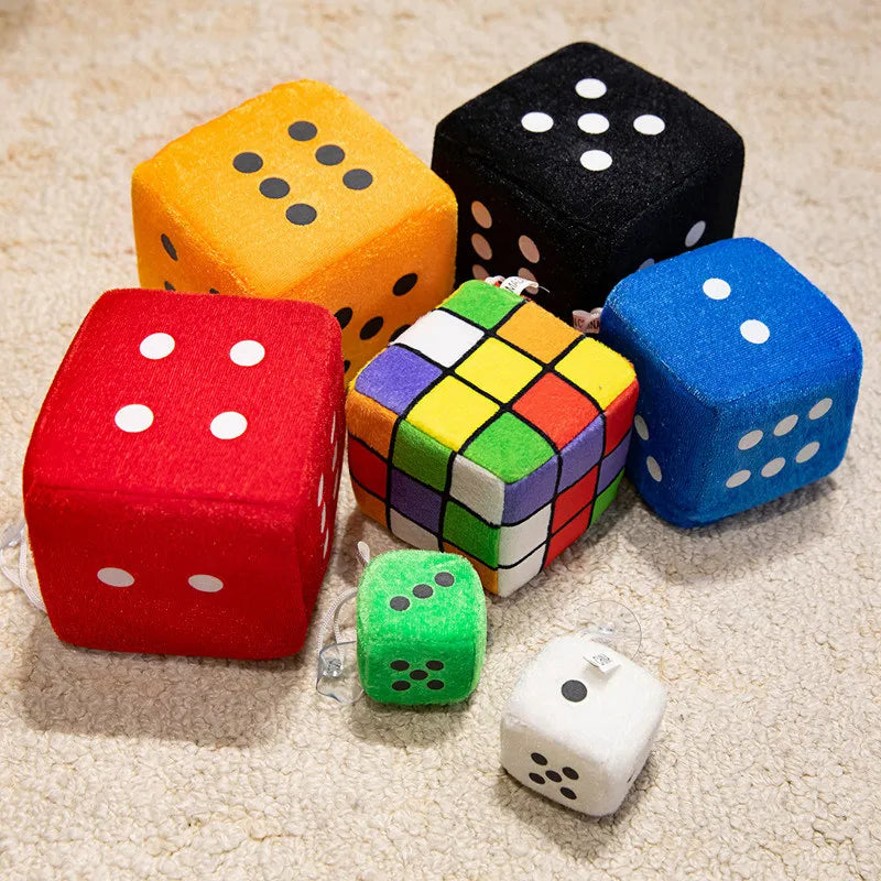 Fuzzy Plush Car Dice and Rubik's Cube Ornaments
