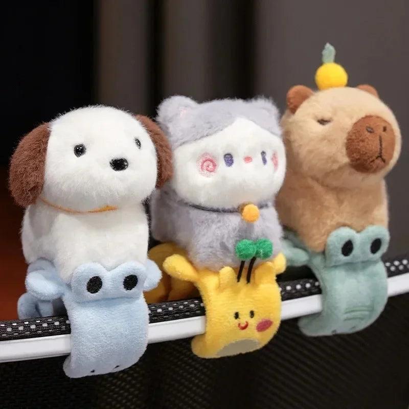 Plush Beige Capybara on Green Frog Slap Bracelet - Image 3