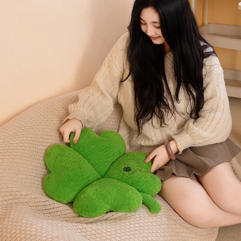 Lucky Green Plush Clover Throw Pillow - Image 4