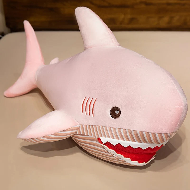 Oversized Blue Shark Plush Pillow with Striped Belly - Image 6