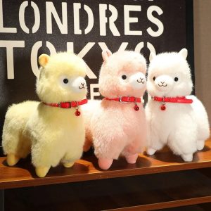 Cute Fluffy Alpaca Plush with Red Bell Collar