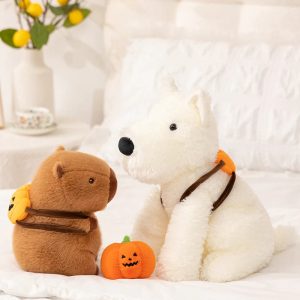 White Dog and Brown Wombat Halloween Plush Set