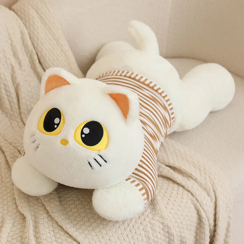 Cute Striped Cat Plush Pillow, Black & Beige - Image 10