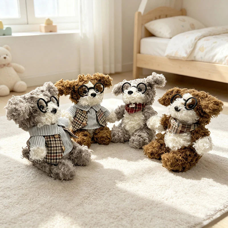 Curly Plush Dog with Round Glasses and Outfit - Image 6