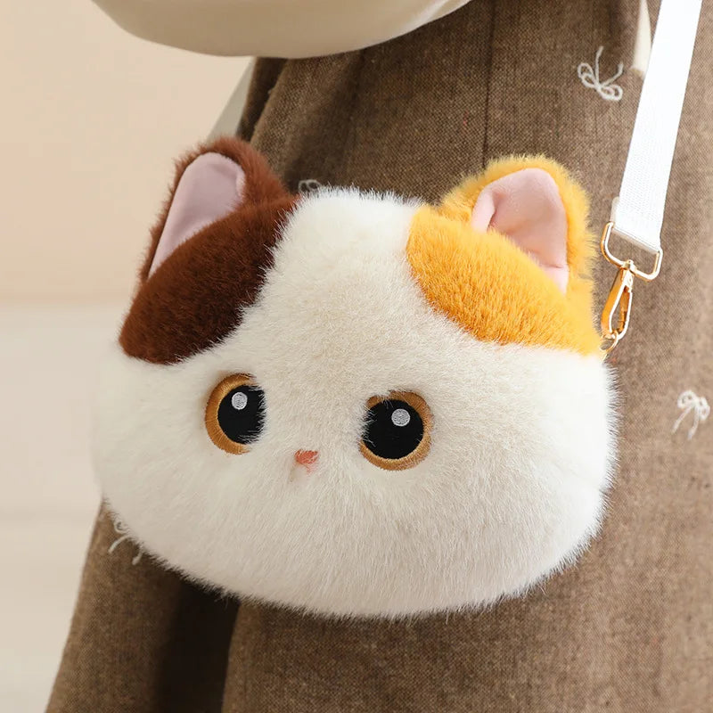 Kawaii Calico Cat Plush Crossbody Bag with Pearl Chain - Image 9