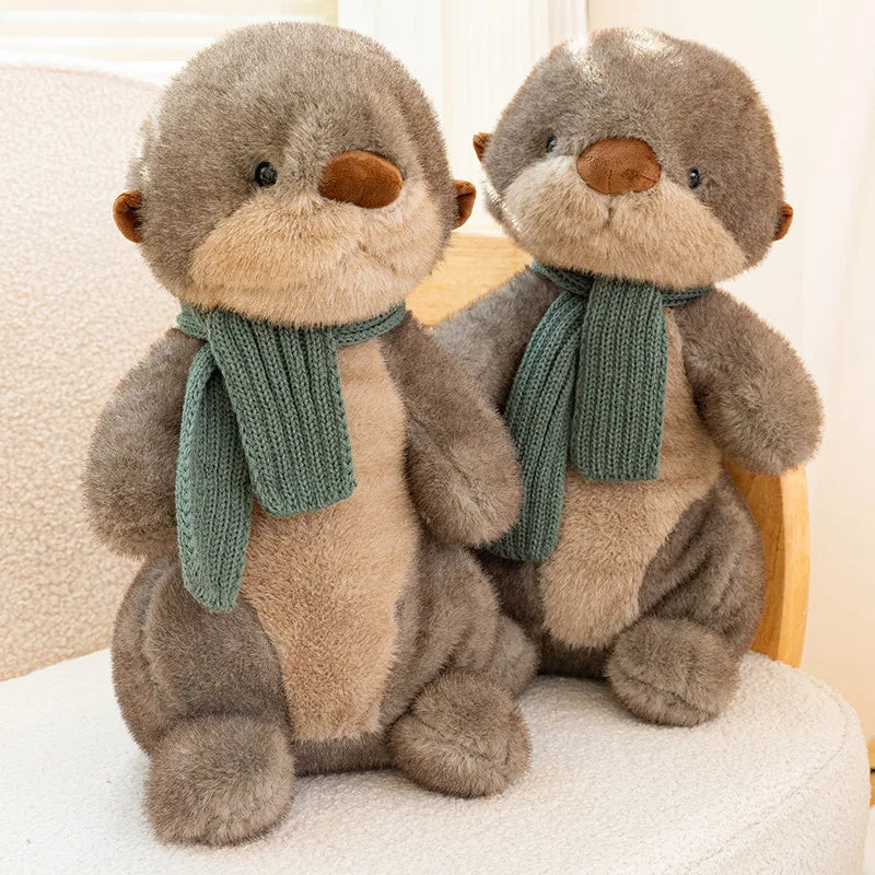 Cuddly Plush Otter with Knitted Green Scarf - Image 6