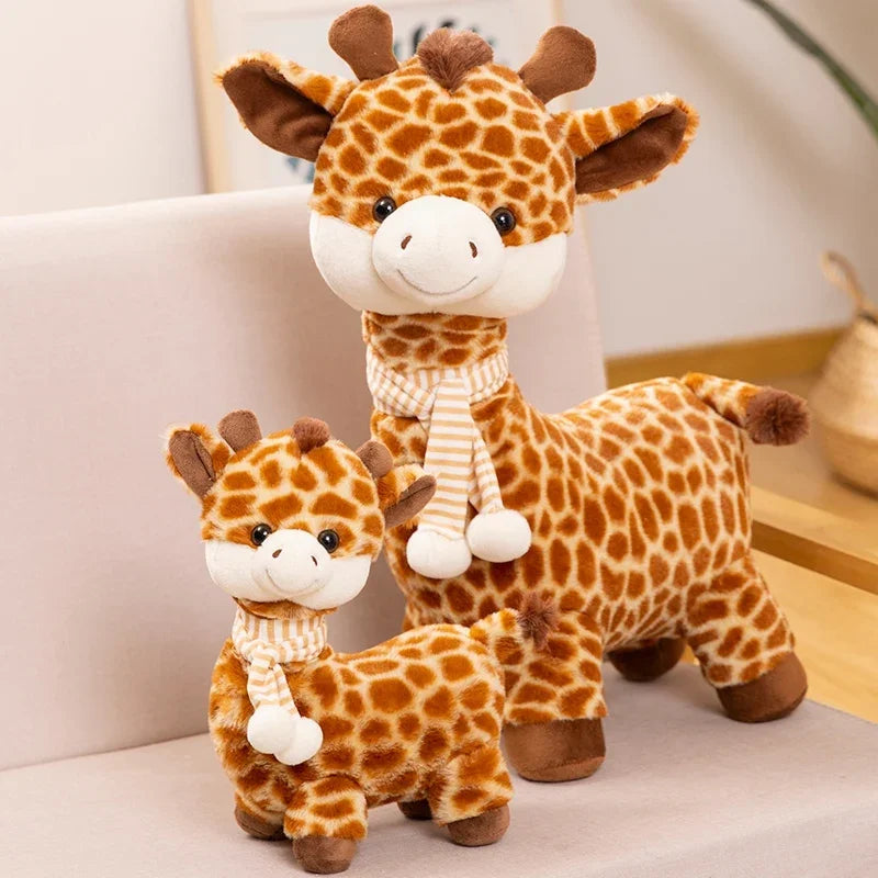 Cute Brown Spotted Plush Giraffe with Striped Scarf - Image 5