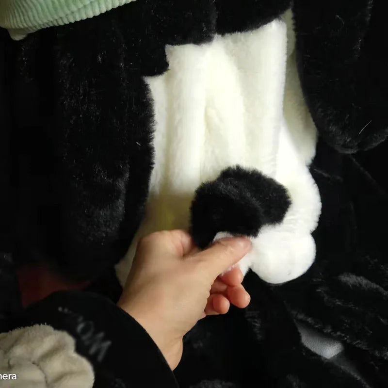 Oversized Black and White Panda Plush with Green Scarf - Image 2