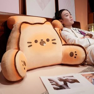 Plush Cat Backrest Pillow with Armrests