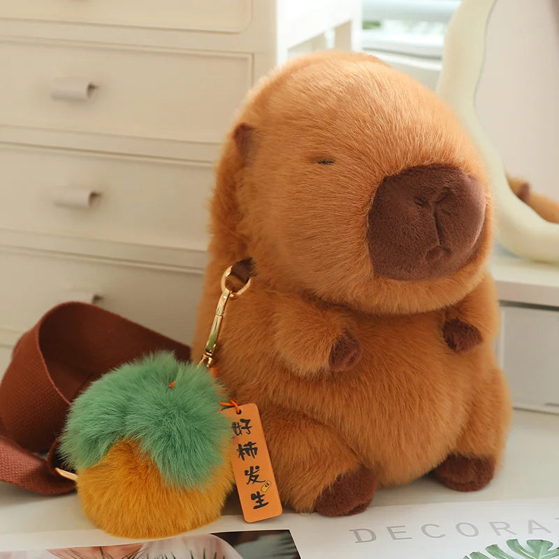 Plush Capybara Crossbody Bag with Pom-Pom Charm - Image 5