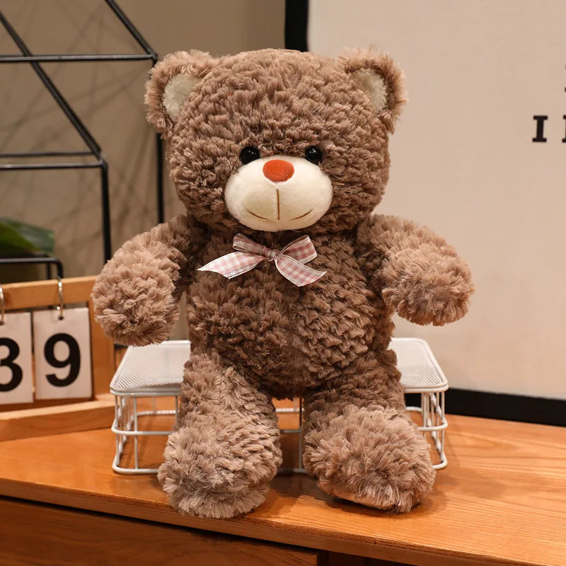 Soft Light Pink Plush Teddy Bear with Plaid Bow - Image 11