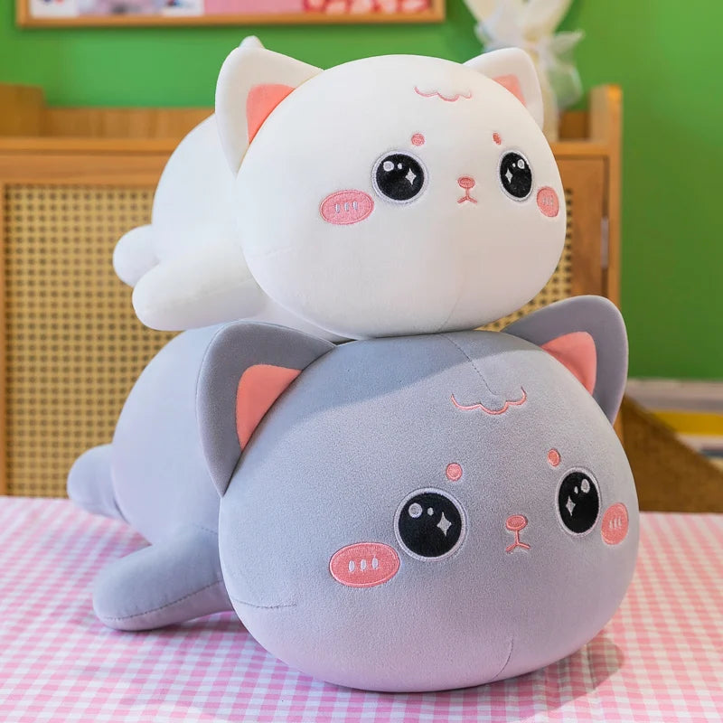 Kawaii White Cat Plush Pillow with Sparkle Eyes - Image 4