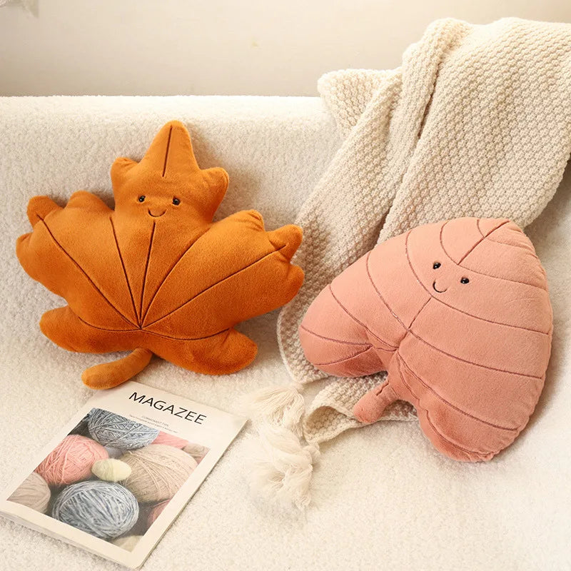 Cute Leaf Plush Pillow with Happy Faces - Image 3
