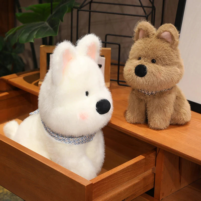 Chubby White Plush Dog with Blue Bandana - Image 5