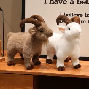 Realistic Goat Plush Toy with Ribbed Horns