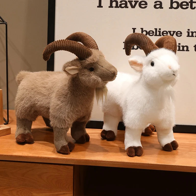 Realistic Goat Plush Toy with Ribbed Horns
