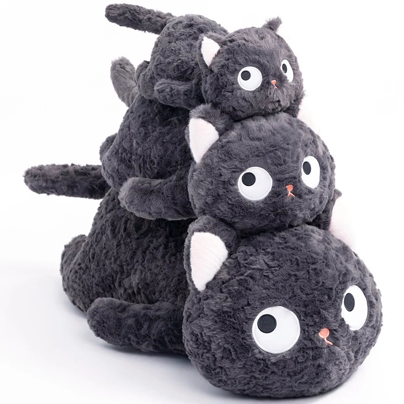 Dark Grey Plush Cat with Wide Eyes and Pink Paws - Image 5