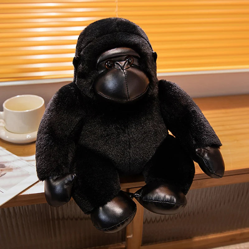 Seated Black Gorilla Plush with Faux Leather Accents - Image 6