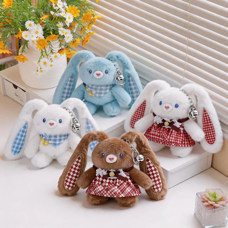 Sweet Gingham Plush Bunny Keychain Bag Charm - Image 2