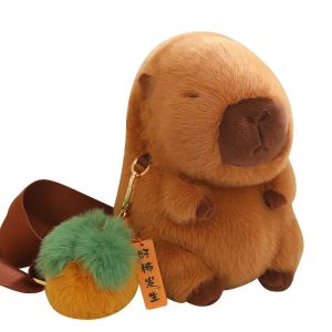 Plush Capybara Crossbody Bag with Pom-Pom Charm