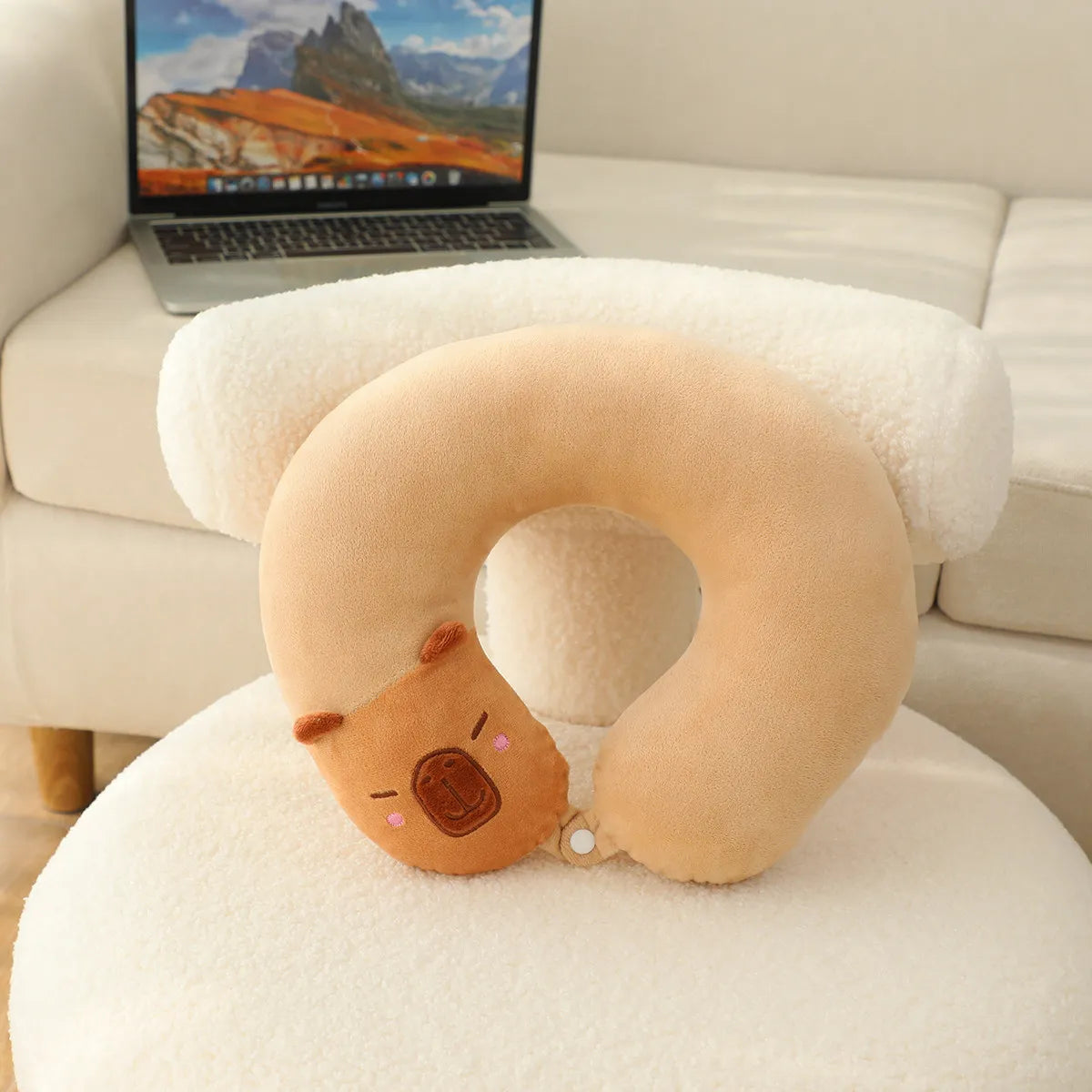 Light Brown Plush Bear Face Neck Pillow - Image 6