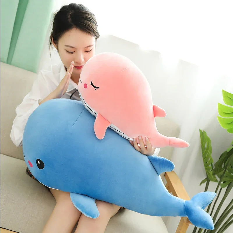 Cute Light Blue Plush Whale with Pink Cheeks - Image 5
