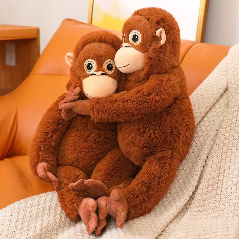 Hugging Brown Orangutan Plush Pair