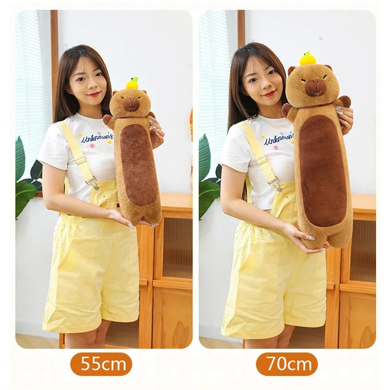 Cute Brown Plush Bear Body Pillow with Sprout - Image 4