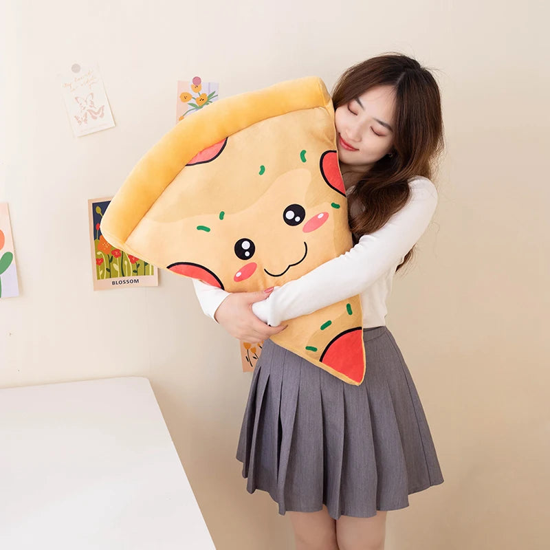 Soft Pizza Slice Plush Pillow with Kawaii Faces - Image 3