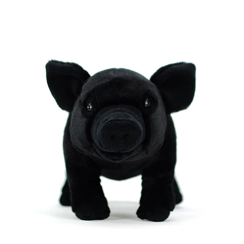 Realistic Plush Pig Toy in Pink and Black - Image 3