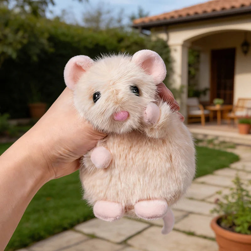 Adorable White Fuzzy Plush Mouse Toy - Image 2