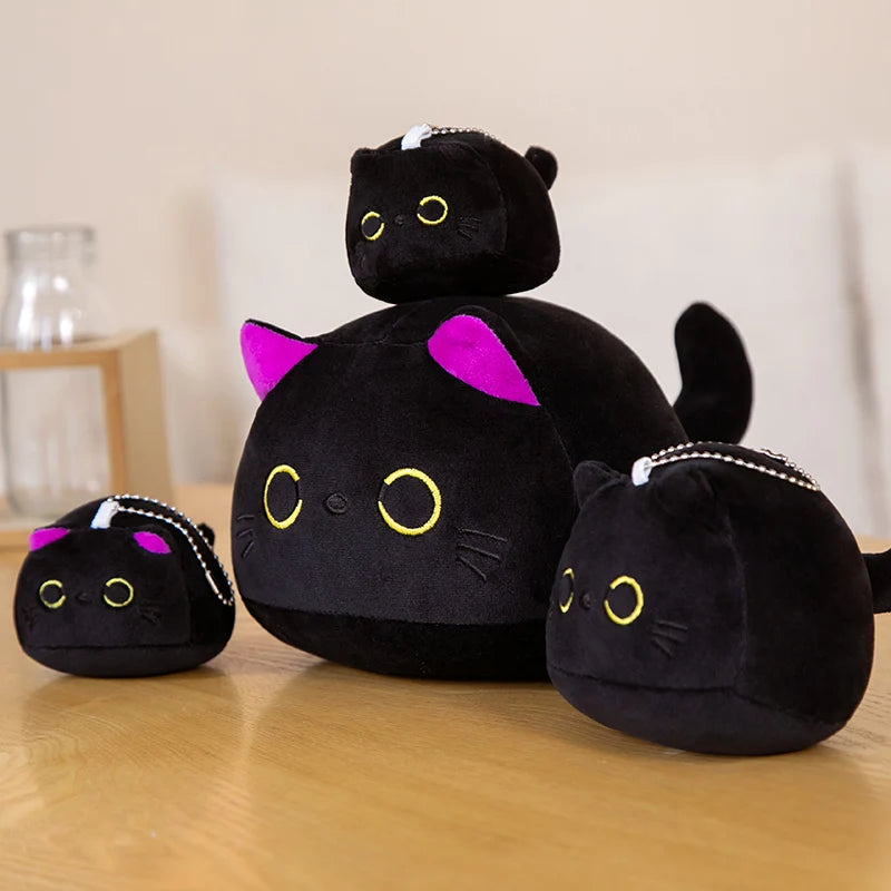 Cute Round Black Cat Plushie with Pink Ears - Image 2