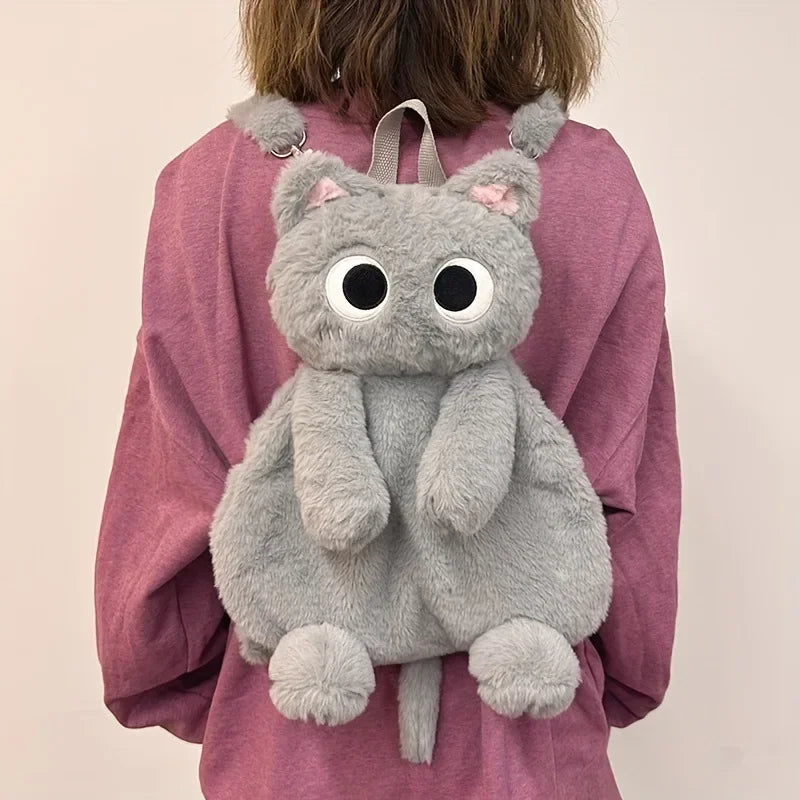 Furry Black Cat Backpack with Big Eyes - Image 6