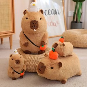 Soft Capybara Plush Toy with Bird & Orange Fruit