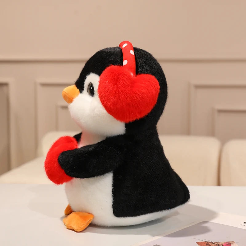 Adorable Plush Penguin with Red Heart and Polka Dot Earmuffs - Image 4