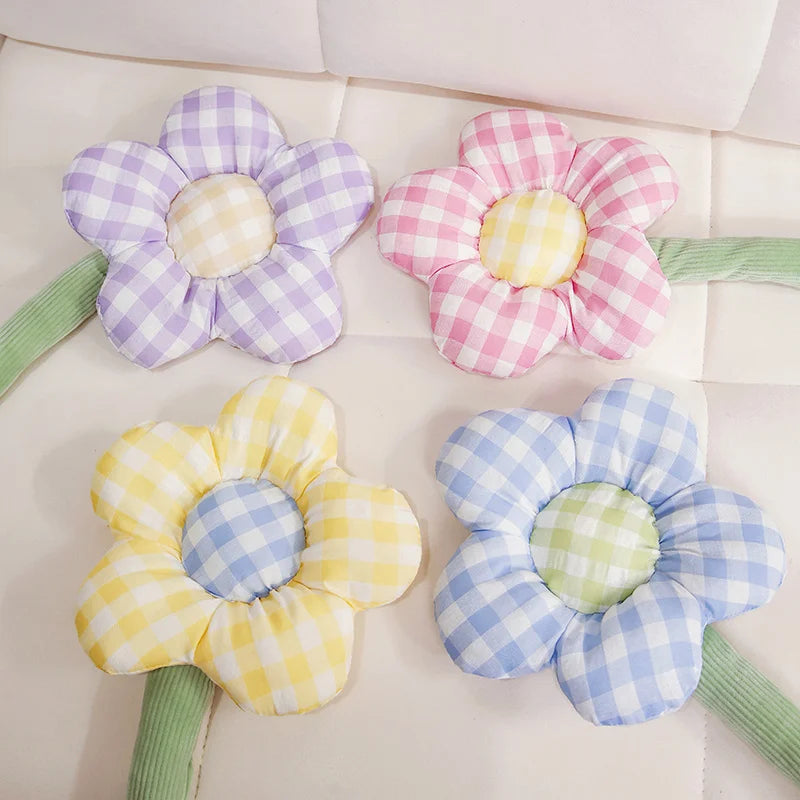 Plush Gingham Flower Curtain Tie-Back with Corduroy Stem - Image 2