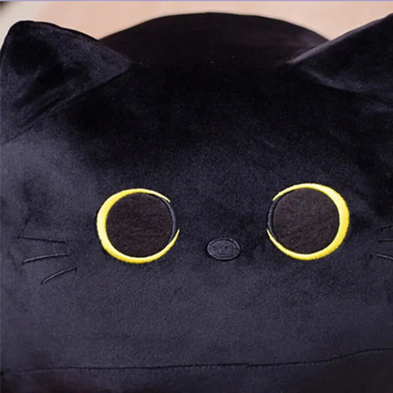 Black Plush Cat Pillow with Yellow Eyes - Image 5