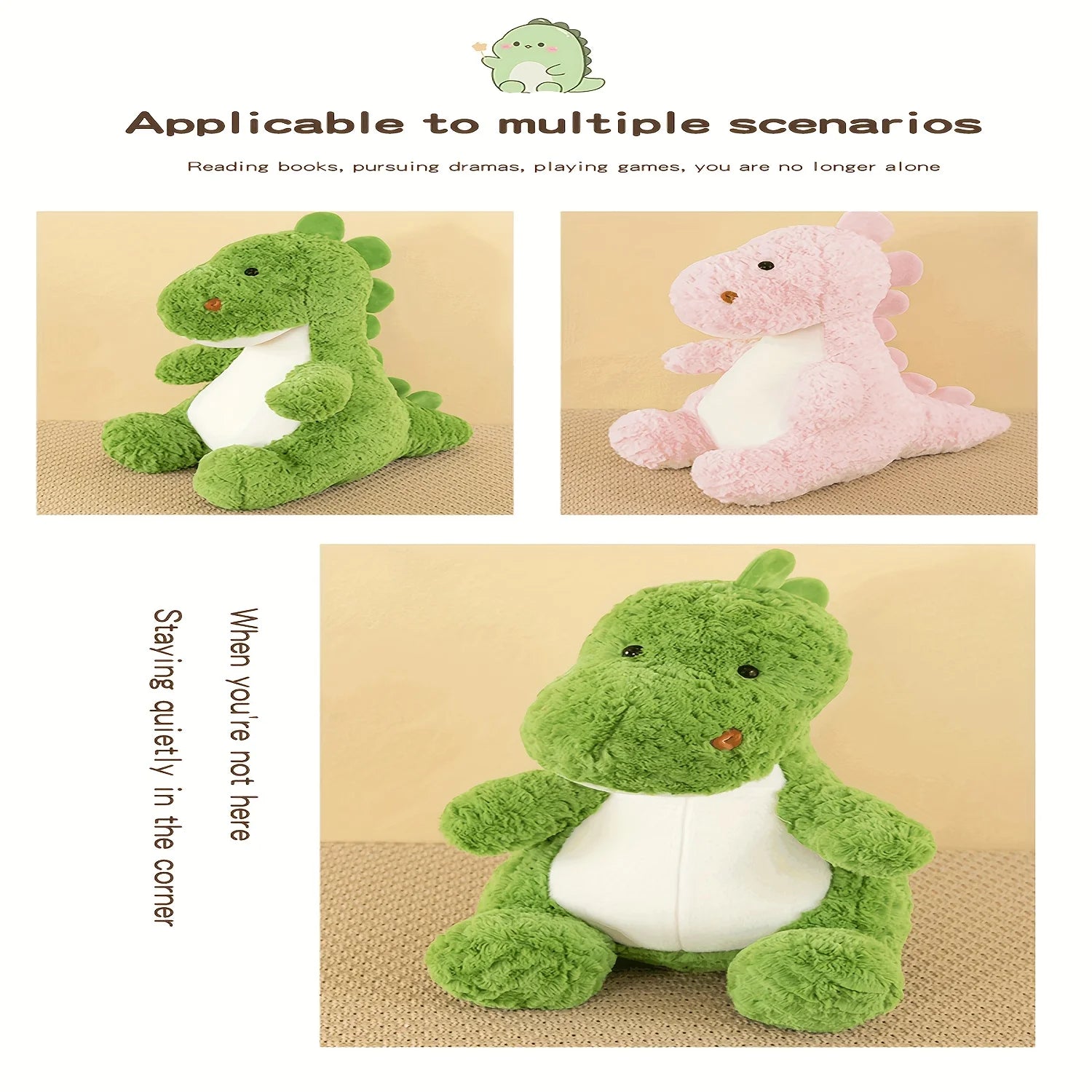 Cute Fluffy Pink Dinosaur Plush - Image 3