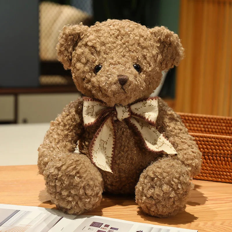 Fluffy Pink Teddy Bear with Patterned Bow - Image 11