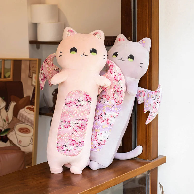 Soft Winged Cat Plush Body Pillow with Cherry Blossom - Image 3