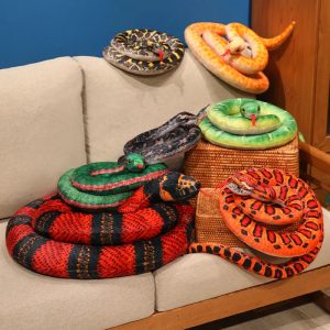 Realistic Red and Black Striped Plush Snake