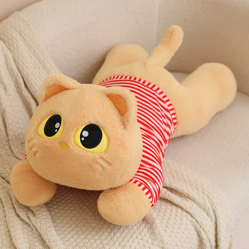 Cute Striped Cat Plush Pillow, Black & Beige - Image 8
