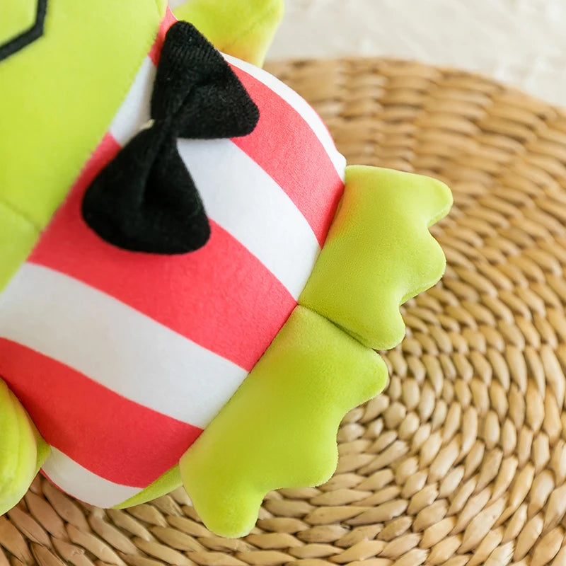 Cute Green Frog Plush in Red Striped Shirt and Bow Tie - Image 3