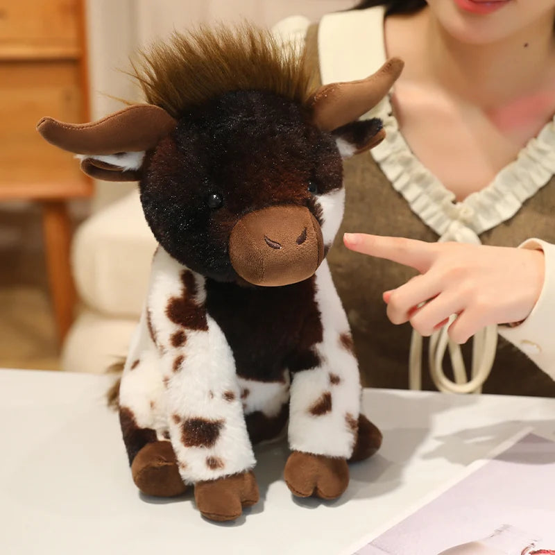 Fluffy Spotted Plush Cow with Horns - Image 5