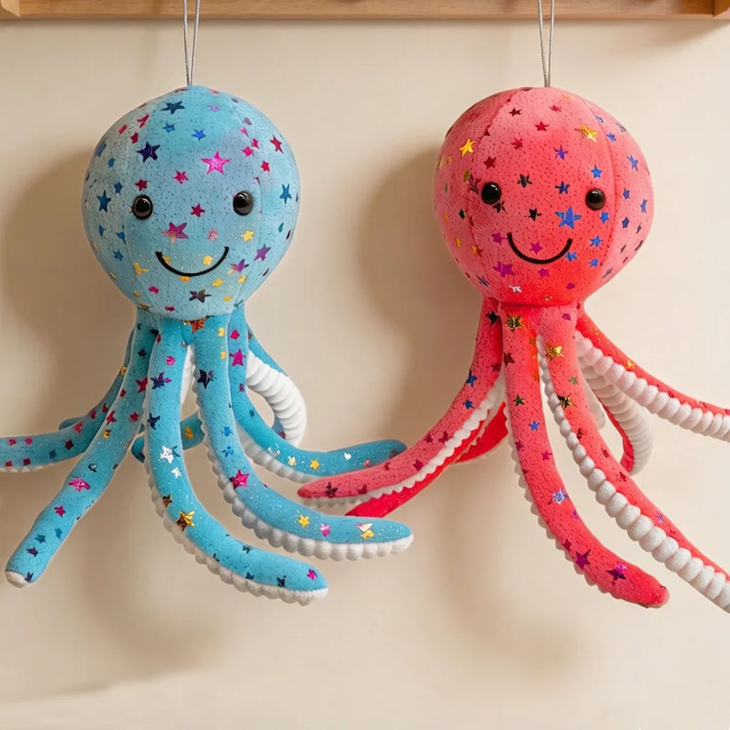 Soft Smiling Octopus Plush with Glitter Stars - Image 5