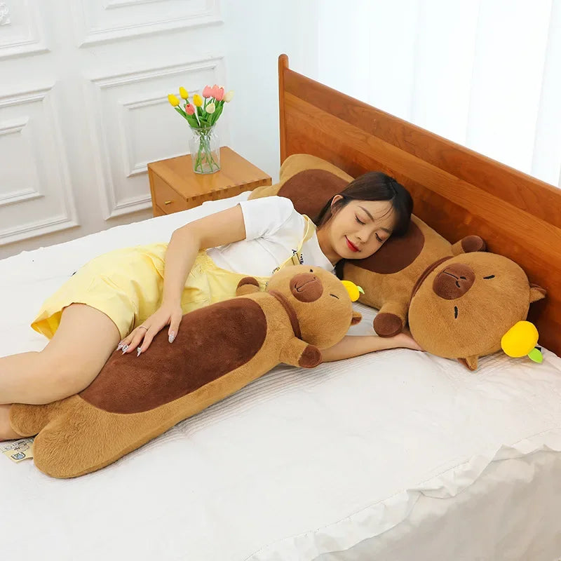 Cute Brown Plush Bear Body Pillow with Sprout - Image 3